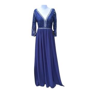 lulu’s Navy Blue Lace Formal v neckline Floor Length Maxi Dress Size Small